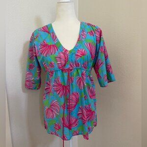 Lilly Pulitzer Blue and Pink Floral Swim Coverup XS